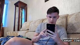 youthfull Towheaded chap Jerking In Live