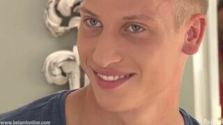 Ideal Platinum-Blonde Fellow Masturbating off with Jism