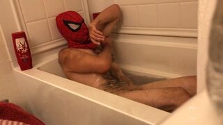 Perspiring Spider-boy Washes N Bath Disregard