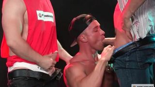 Crimson lusty Muscle 3 Way boink!