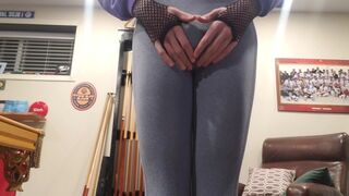 Nubile femboy in yoga trousers after exercise tear up with yam-sized fake penis