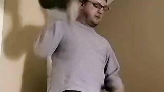 Round fledgling wears glasses for solo fap off