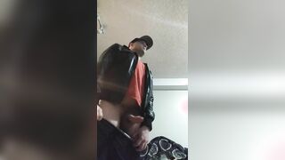 Standing over you tugging off with butt have fun and jizz