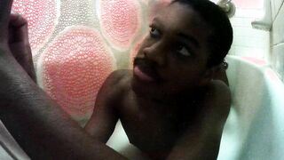 Naturist milking off, showering and showcasing off in the bath