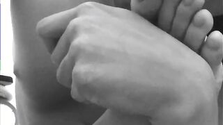 Bicurious guy self adores soles, cums in soles and tongues own jism