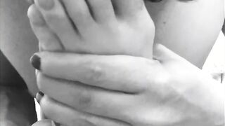 Bicurious guy self adores soles, cums in soles and tongues own jism