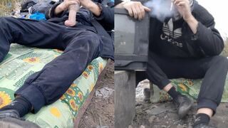 A homeless boy found a masturbator in the rubbish and pummeled him rock hard