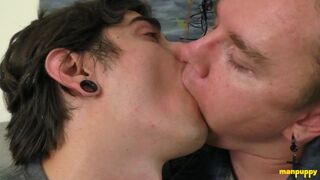 Leo Blue and Johnny Grace smooching with licks so deep
