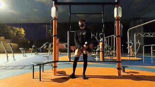 Guy in stocking fap in the park, penetrated by a passing runner (Part 1)