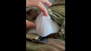 army solider strokes off in cutoffs and while dressed in a jock cable under his military uniform