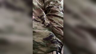 army solider strokes off in cutoffs and while dressed in a jock cable under his military uniform