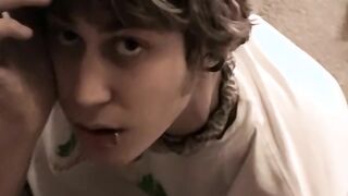 Cigar smoking lad drains off furry meatpipe and shoots a load in tray