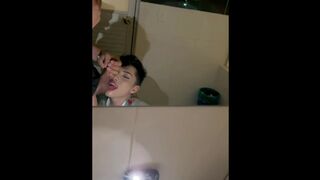 My finest buddy straight makes me fellate his gigantic knob in the public toilets of my university