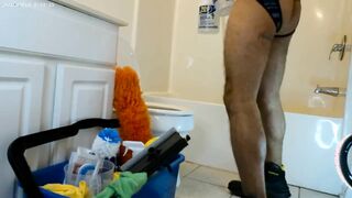 Biker Cleans Shower in Jockstrap