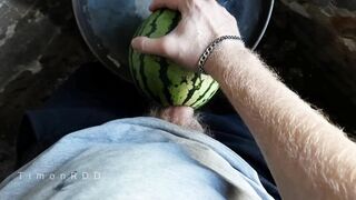 The dude smashes watermelon stiff with a gigantic wooly beef whistle