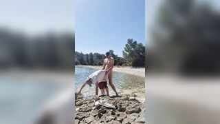 Hiker catches a dude getting nude on a beach and he gets his backside drilled by him