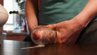 two fellows take turns pulverizing a latex crevasse and jizm inside it.