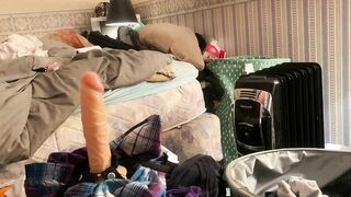 Stuffing my stud crevasse with a cord on vibrating faux beefstick. Yum!