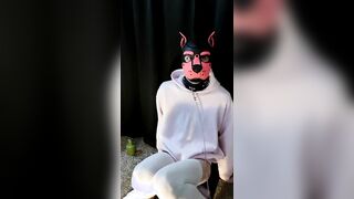 Locked pup plays with his fucktoys and makes a filth