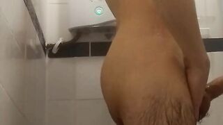 Caught my heterosexual pal wanking off in the douche ,rump and cum have joy