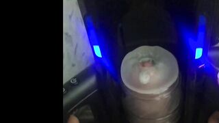 A boy spunks for the very first time from an automatic masturbator