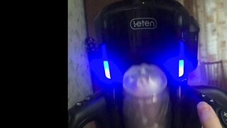 A boy spunks for the very first time from an automatic masturbator