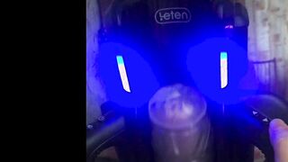 A boy spunks for the very first time from an automatic masturbator