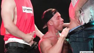 Crimson fetching Muscle Threesome shag!