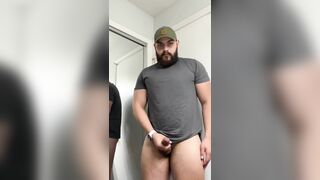 Beefcake Bear Faps off Humungous Penis with Cockring and shoots his stream on the counter