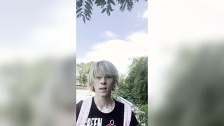 Femboy exhibitionist in public