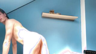 Tiny femboy playing with his orange fake-manhood