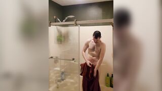 Caught in the douche soaping up, shaving, jerking