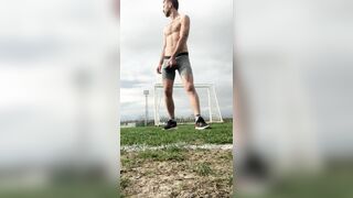 Public jack off on soccer realm