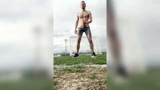 Public jack off on soccer realm