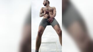 Public jack off on soccer realm