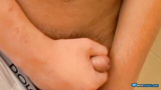 UndieTwinks: Cristian faps his fat pecker thru his underpants at the douche