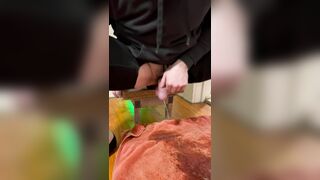 10” BIG BLACK COCK Palms Free-For-All Guts Climax