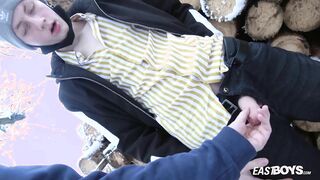 Naughty hj in truck and winter in forest