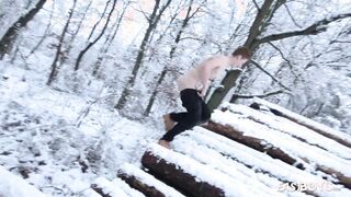 Naughty hj in truck and winter in forest