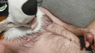 Wooly Eunuch @AngryBarks gets rock hard caressing his empty nut,shoots infertile jizm Excellent Neutered Puppy