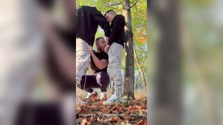 3 Way in the woods public without a condom screw warm Grind men with sneakers