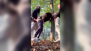 3 Way in the woods public without a condom screw warm Grind men with sneakers