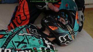 unpacking fox helmet, googles jism, sucky-sucky