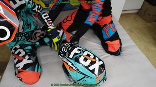 unpacking fox helmet, googles jism, sucky-sucky