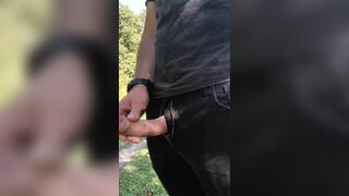 Cum-shot in the middle of the forrest