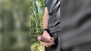 Cum-shot in the middle of the forrest