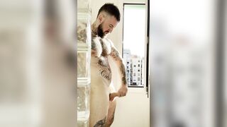 Scorching bathroom wank off muscle tatted jock