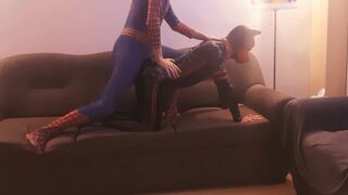 Puppy gets pummeled by insatiable costume play Spiderman