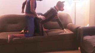 Puppy gets pummeled by insatiable costume play Spiderman