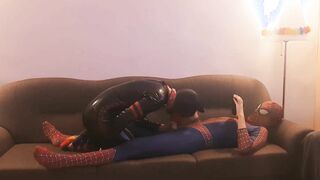 Puppy gets pummeled by insatiable costume play Spiderman